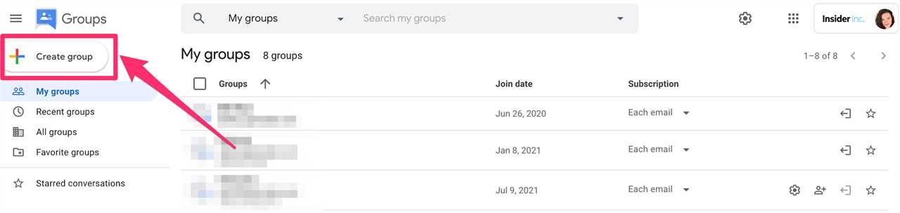 Screenshot of Google Groups homepage