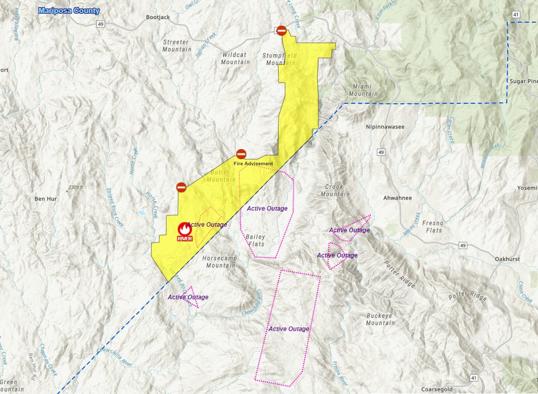 Yosemite National Park under threat wildfire that has already burned 9,000 acres - Mariposa County: PUBLIC INFORMATION MAP