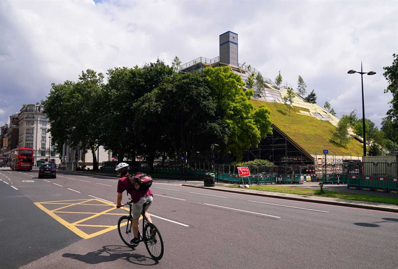 Works continue on the Marble Arch Mound in central London