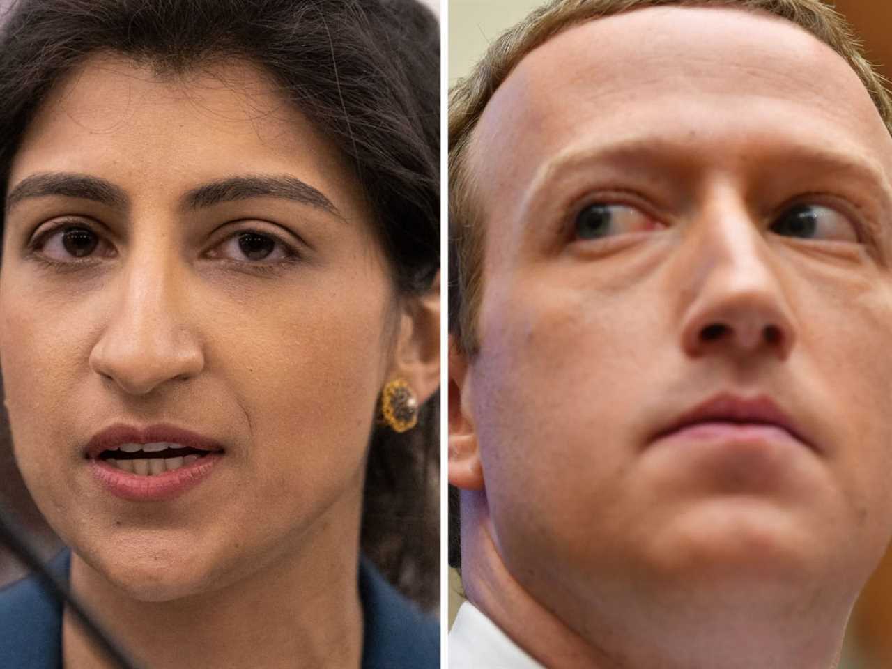 lina khan and mark zuckerberg are seen in a side by side