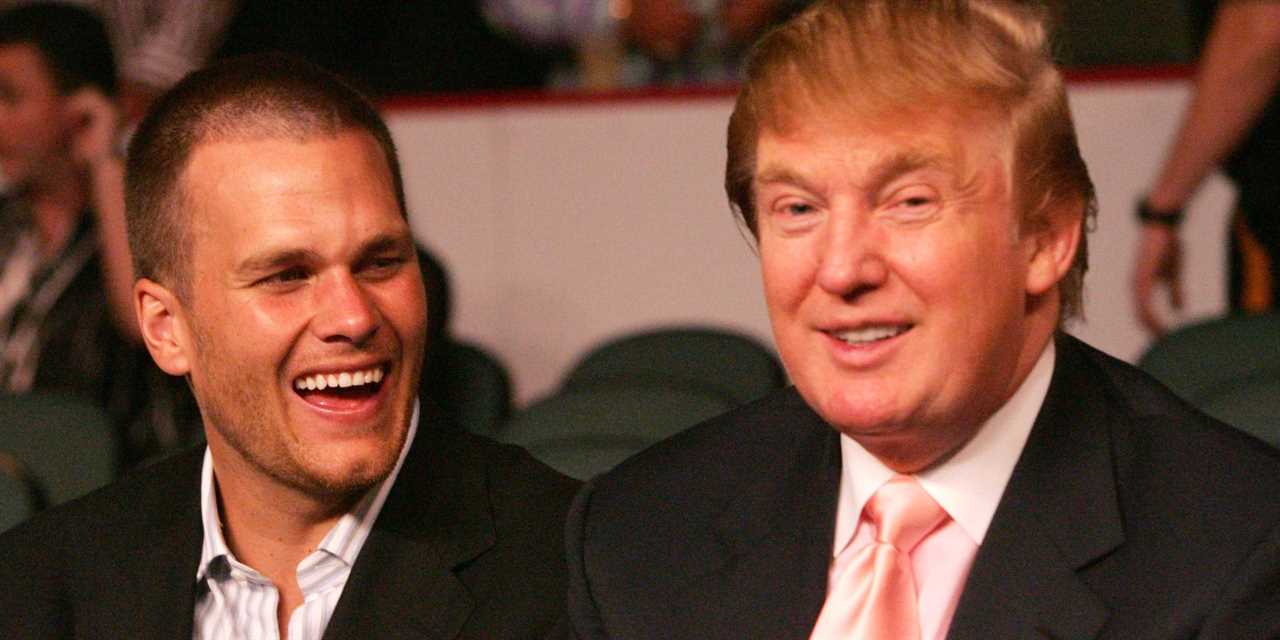 Then-New England Patriots quarterback Tom Brady chats with Donald Trump in 2015.