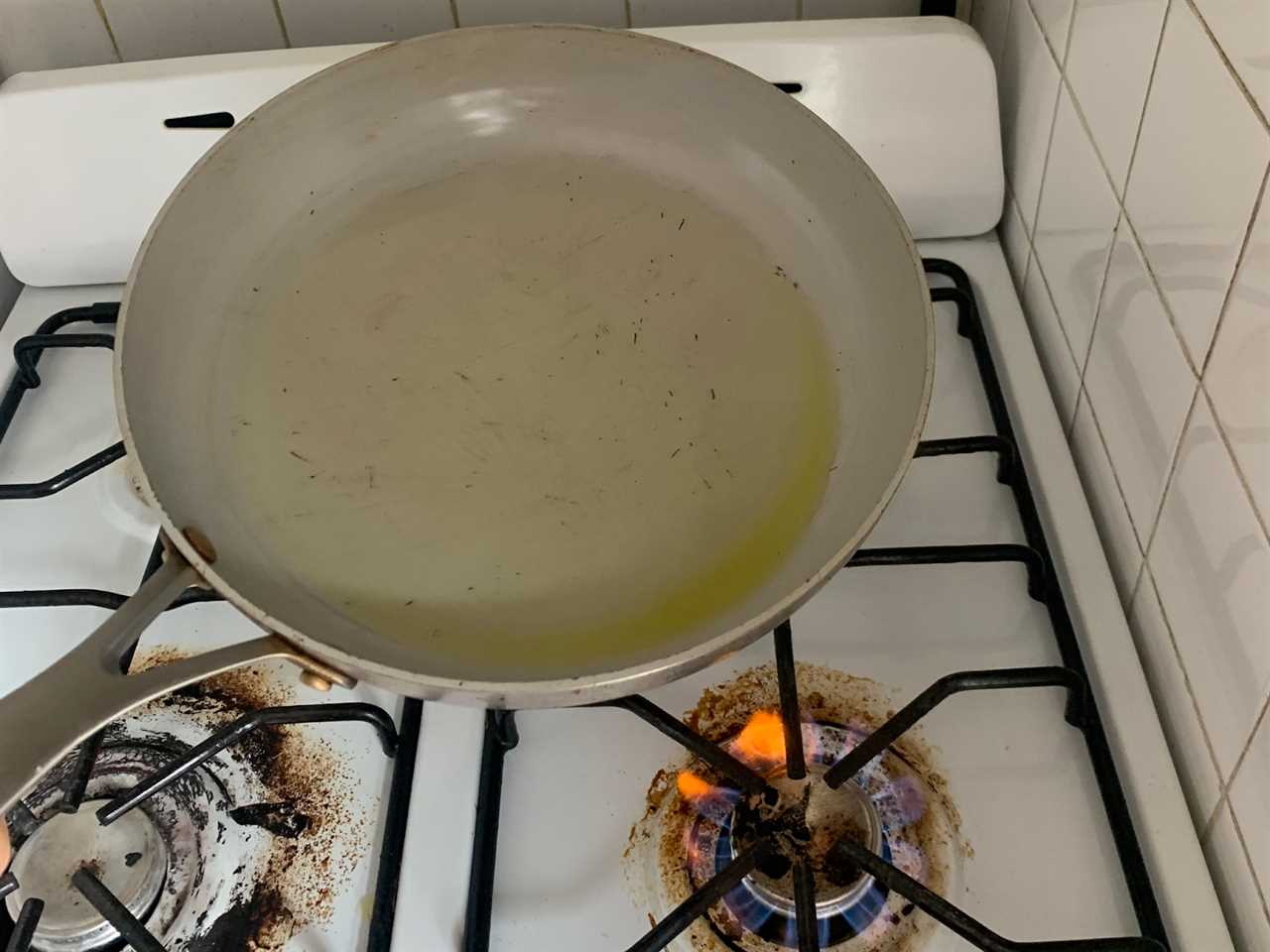 Gray pan on top of stove