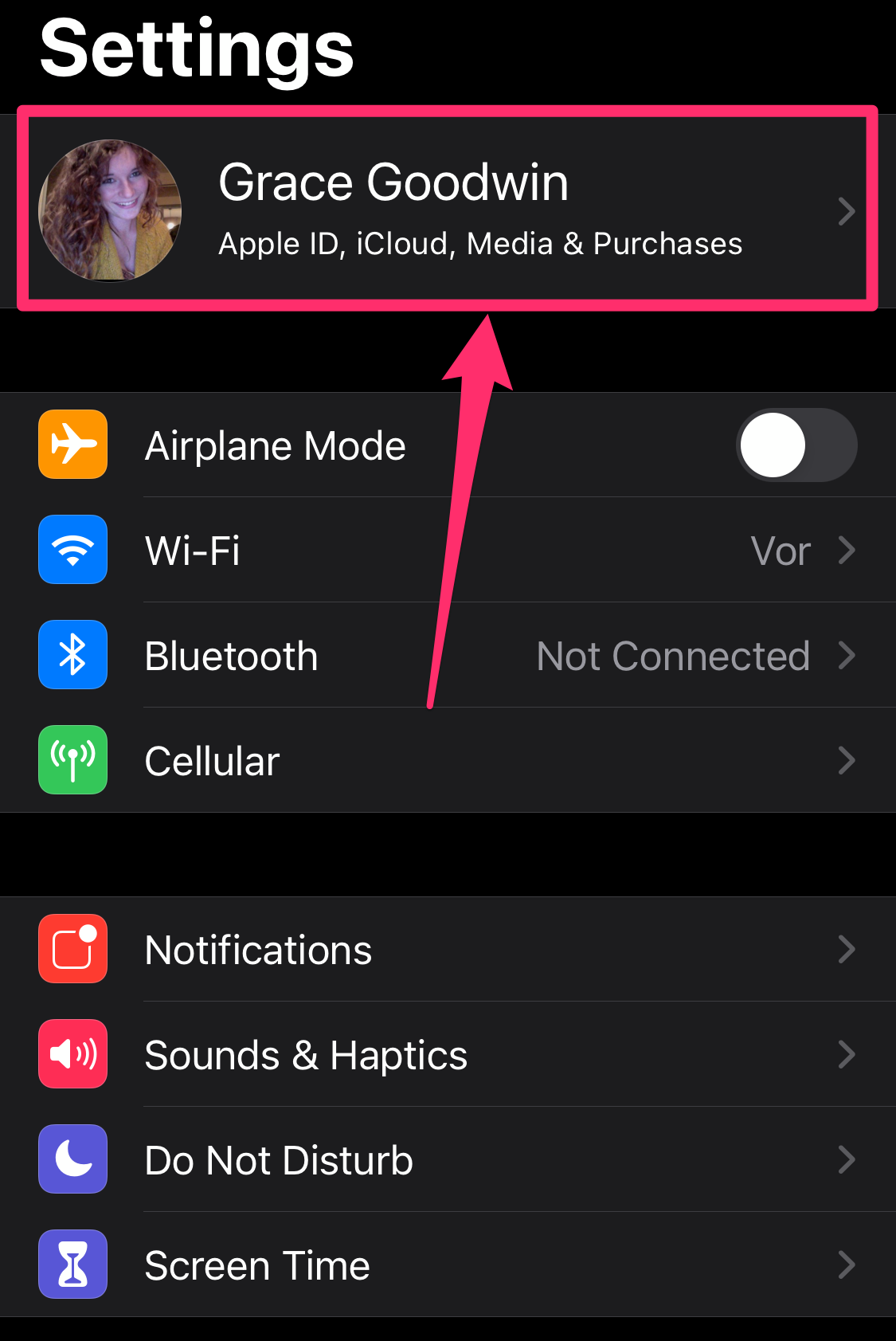 Screenshot of iPhone Settings app home page