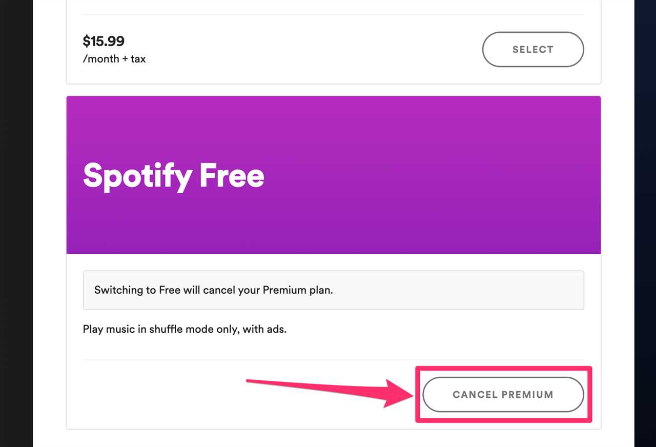 Screenshot of Spotify website "Cancel Premium" section