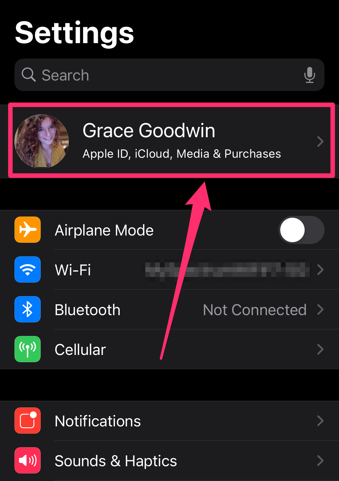 Screenshot of iPhone Settings app homepage