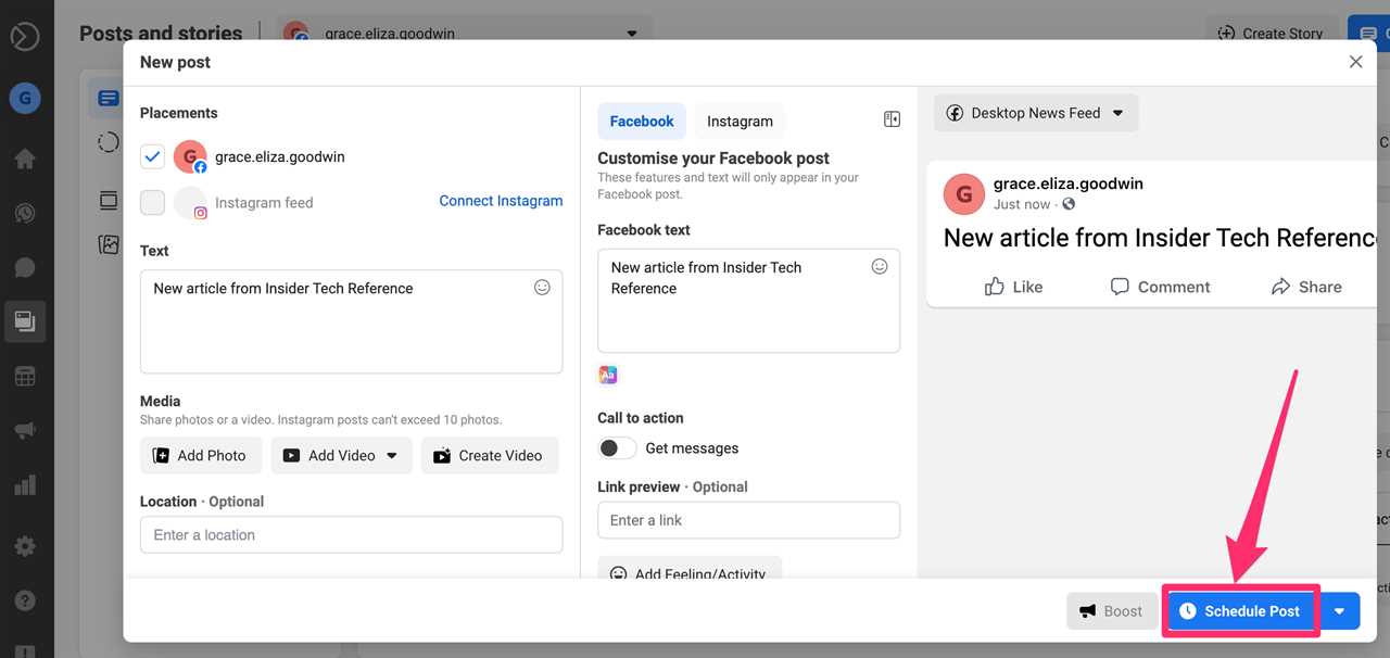 Screenshot of Facebook Business Suite "Schedule Post" button