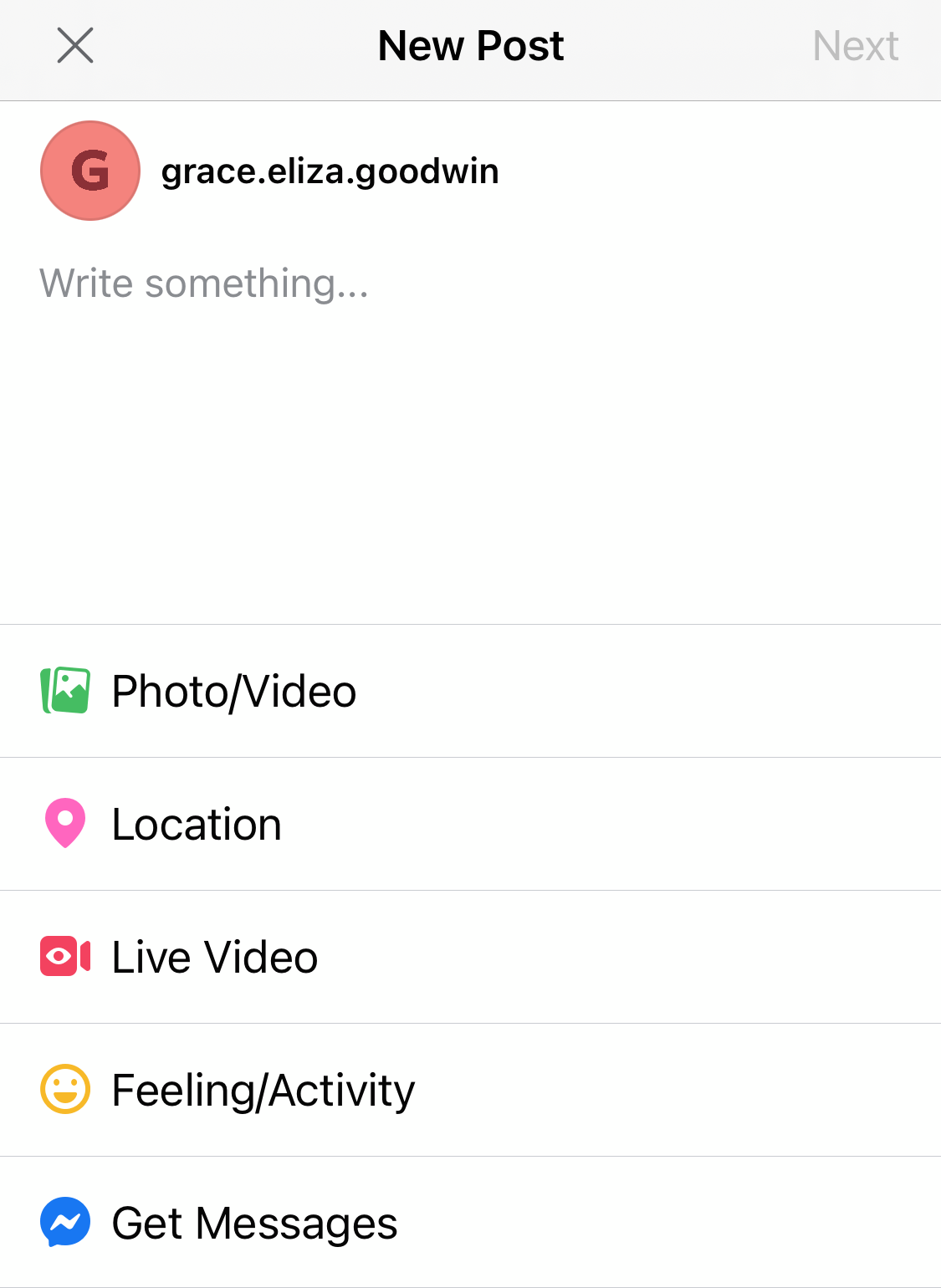Screenshot of New Post page on Facebook Business Suite mobile app