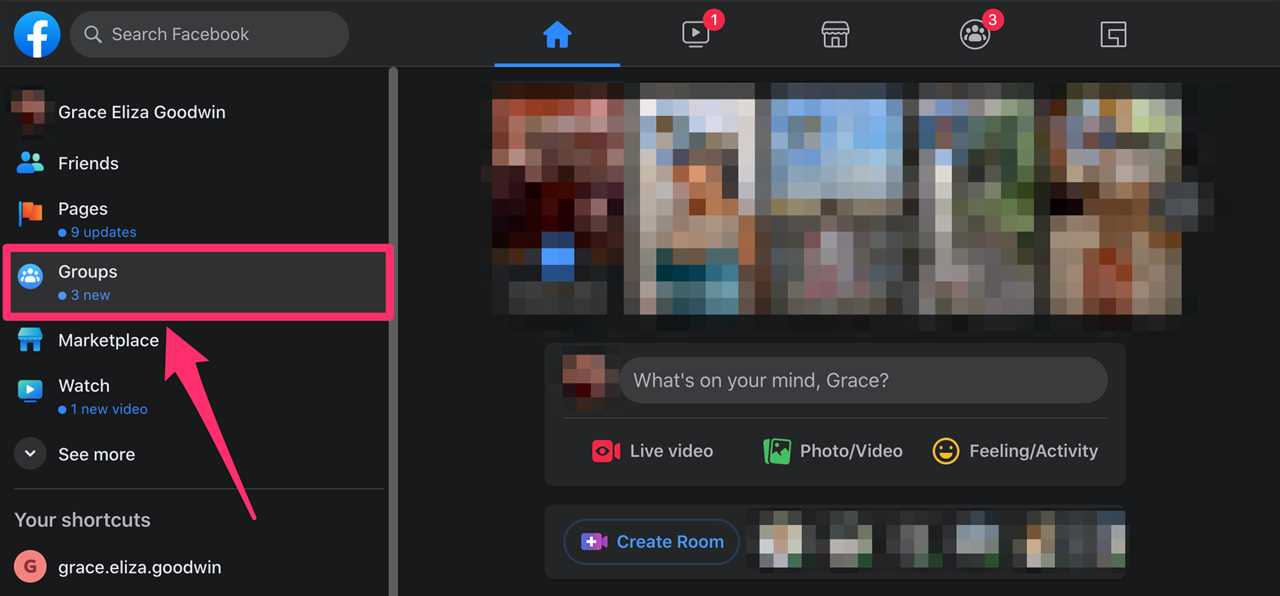 Screenshot of Facebook website homepage, sidebar menu