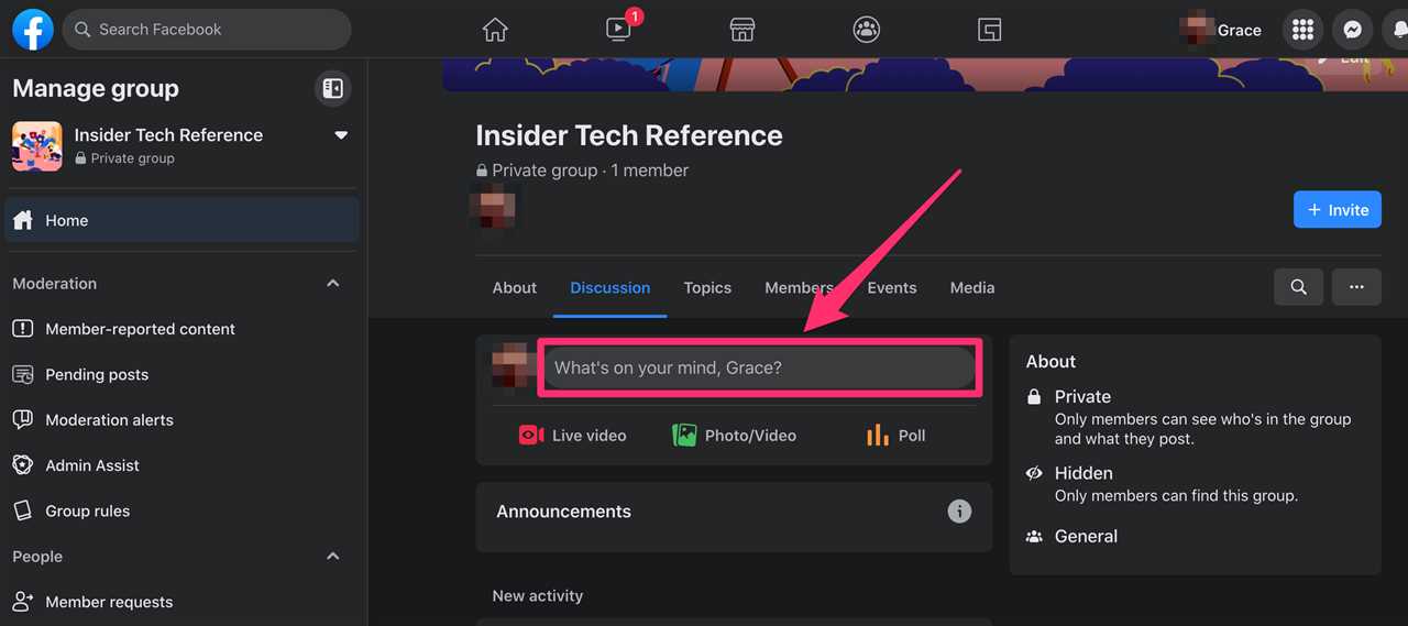 Screenshot of Group homepage on Facebook website
