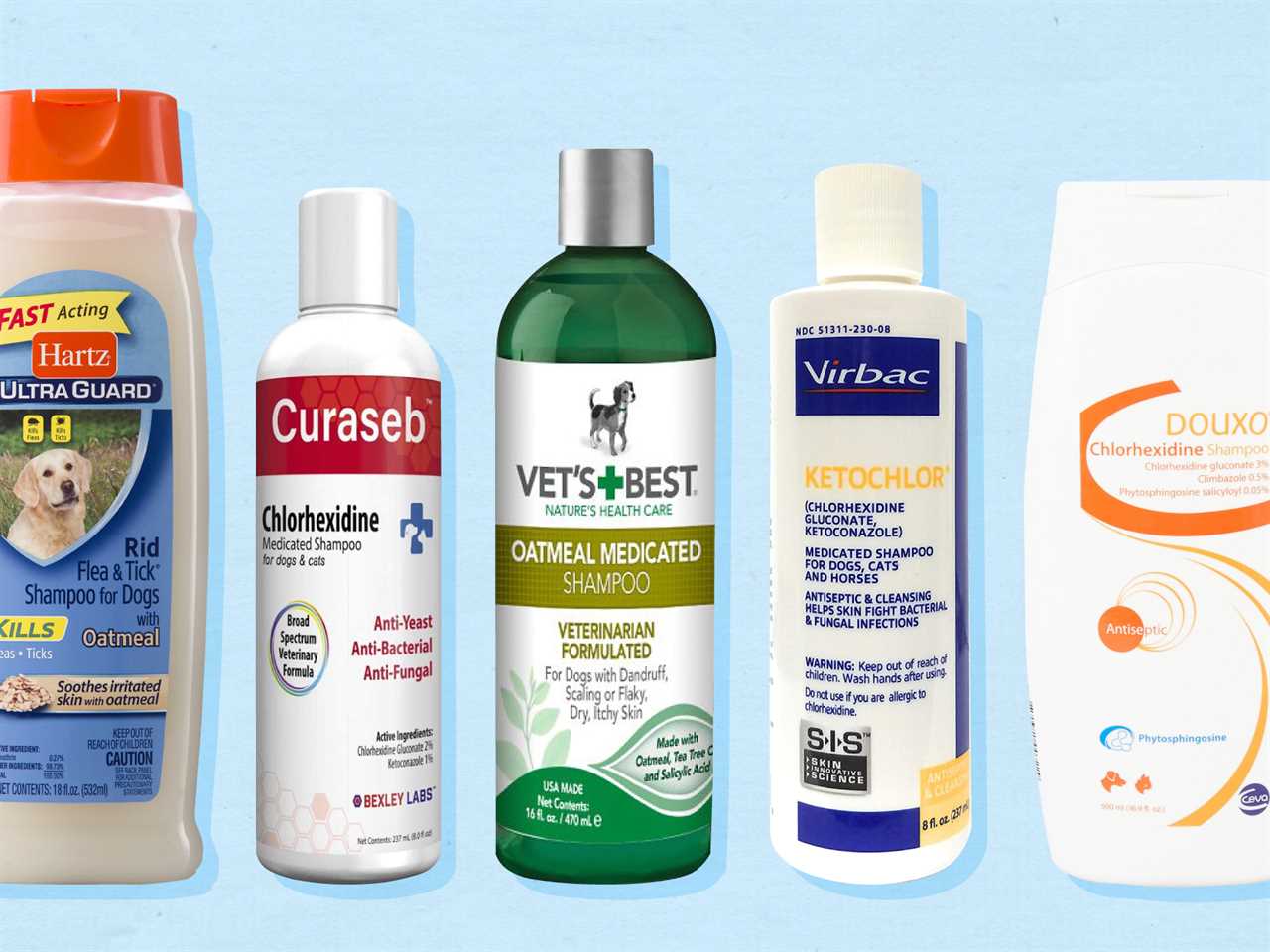 We considered Curaseb, Vet's Best, Virbac, and Hartz medicated dog shampoos for this guide