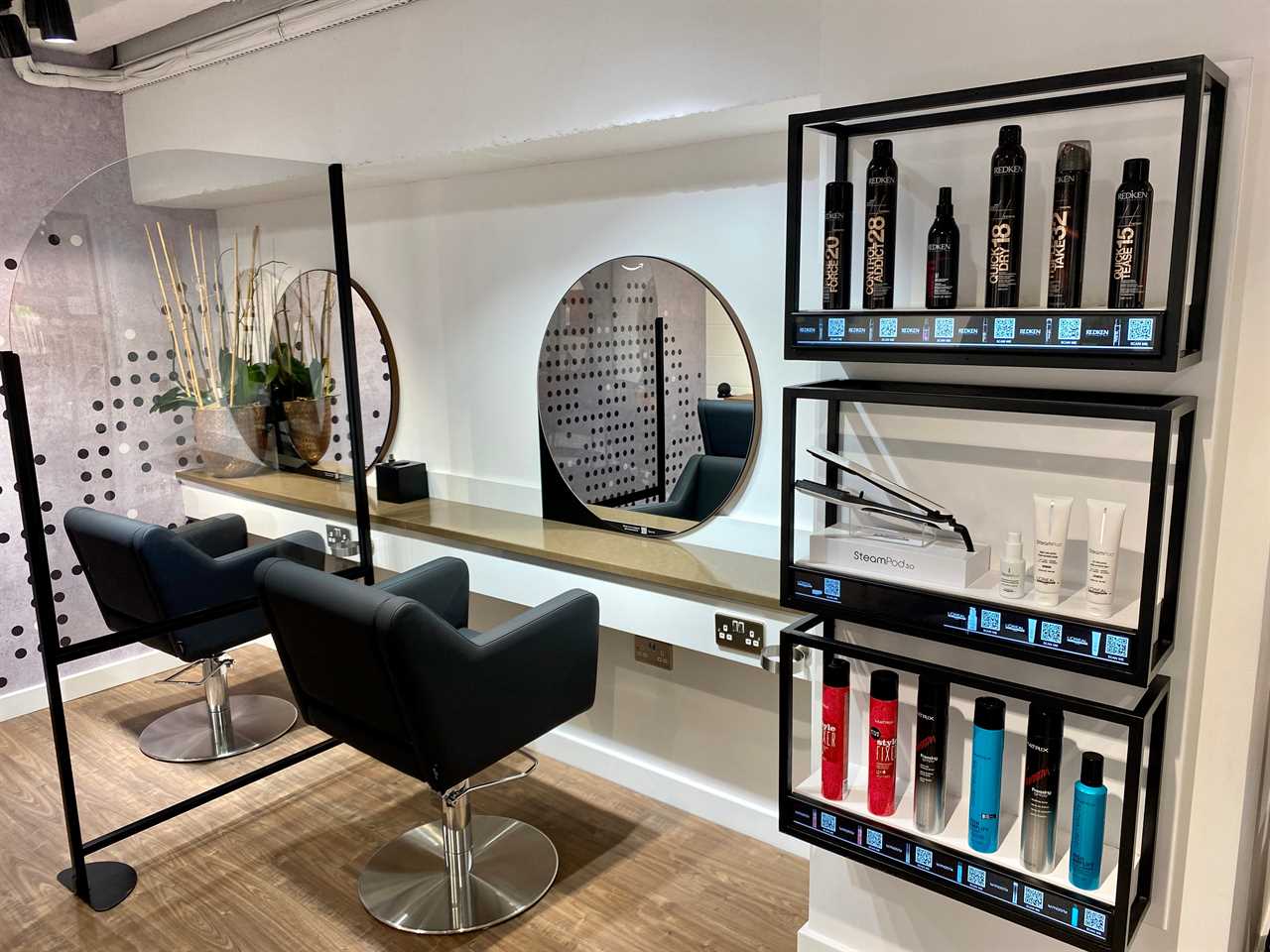 Hair products and seats in Amazon Salon