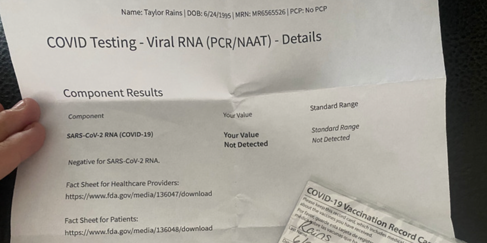 Vaccine card and negative covid test