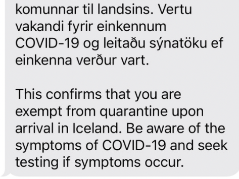 Text saying I don't need to quarantine