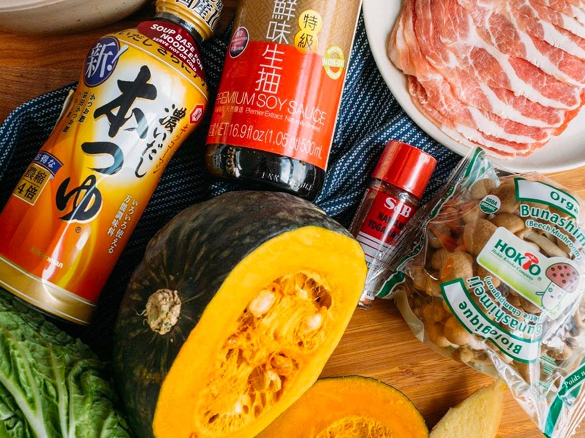 Overhead shot of Kabocha squash, soy sauce and mushrooms from Umamicart - Best Asian American food and drink brands in 2021