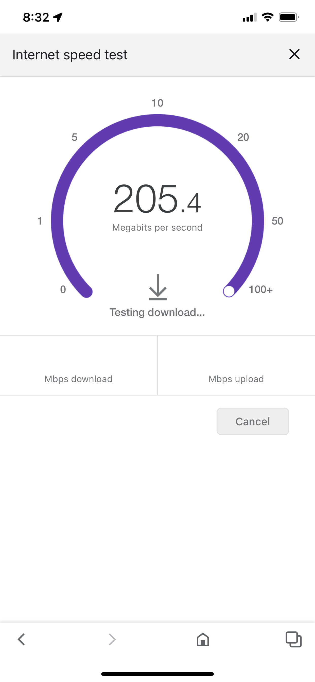 Google Internet Speed Test in Chrome.