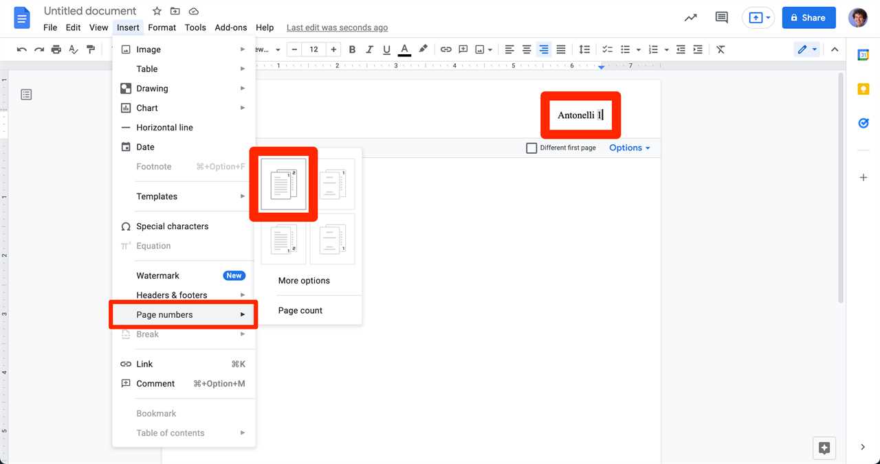 Showing how to place a header in Google Docs.