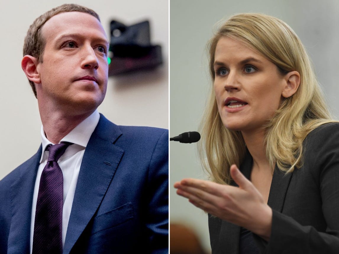 Facebook CEO Mark Zuckerberg (left) and former Facebook employee Frances Haugen.