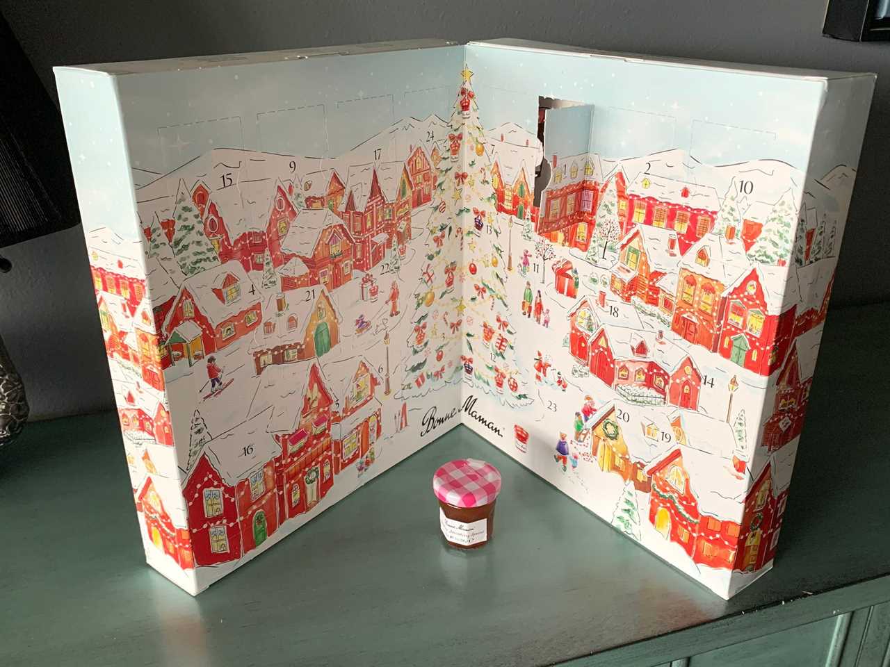 Image of bonne maman advent calendar with jam jar in front for best advent calendars 2021