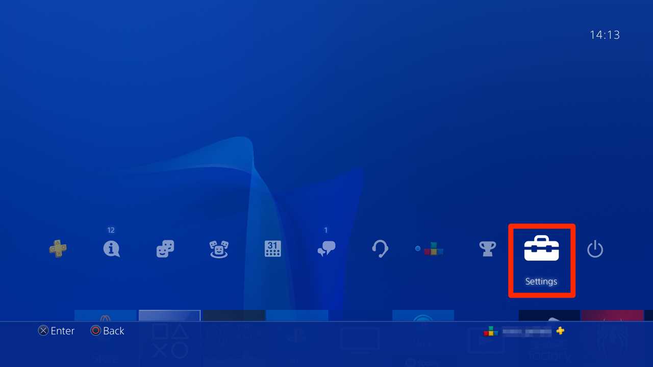 Screenshot of Settings icon on PS4