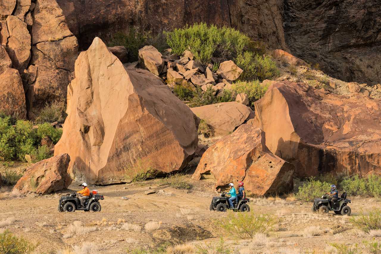 Three UTV's off-roading in Big Bend National Park's Chihuahua Desert country with FarFlung Outdoor Center: Terlingua, TX