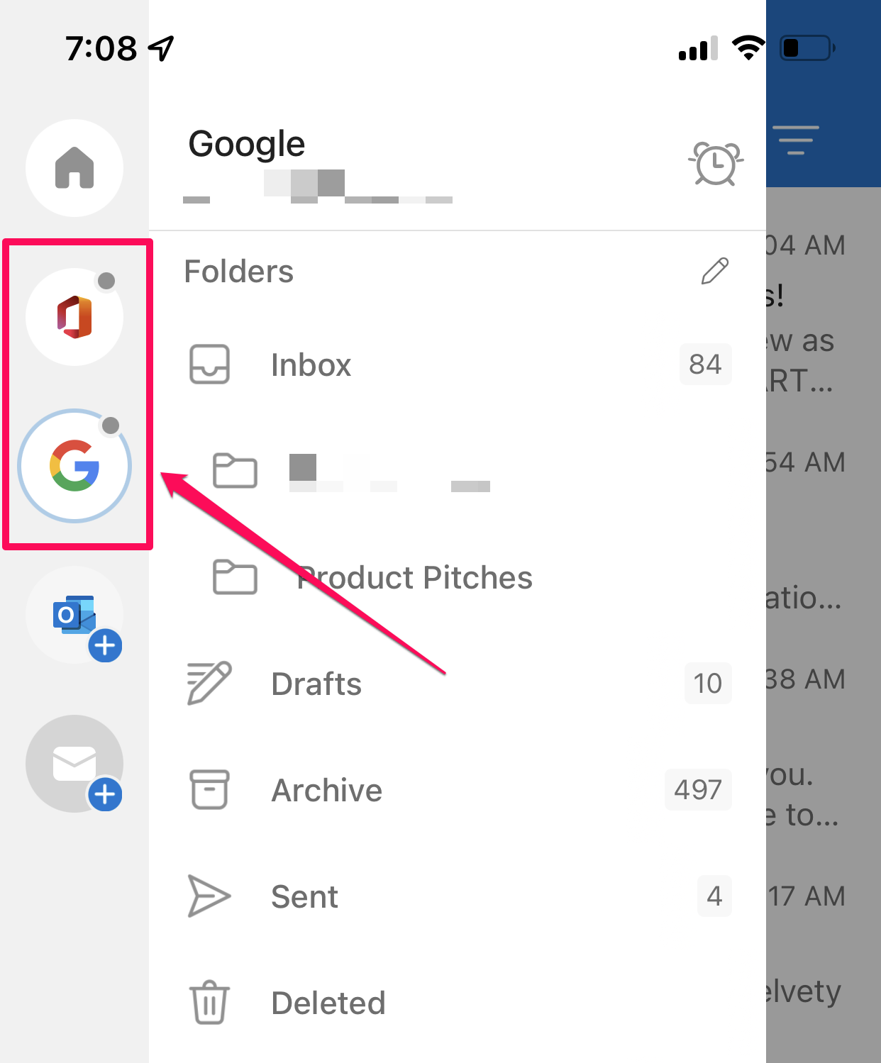 Outlook app on iPhone.