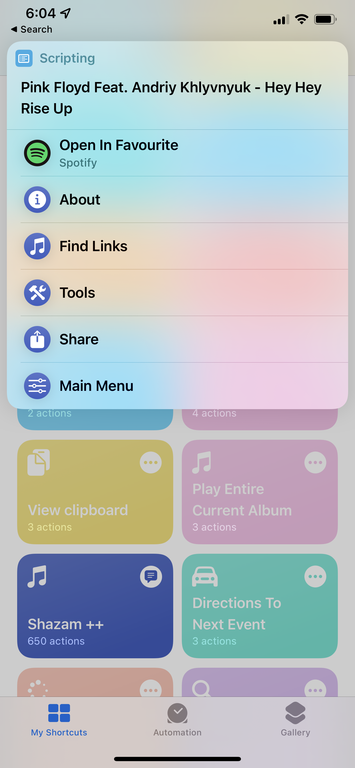 The Shazam ++ shortcut on iOS.