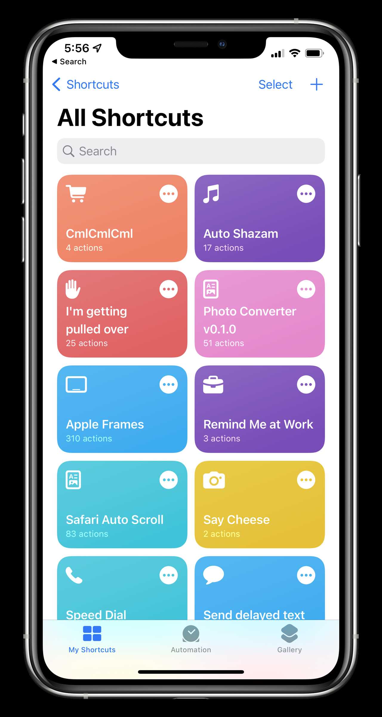 The Apple Frames shortcut app on iOS.