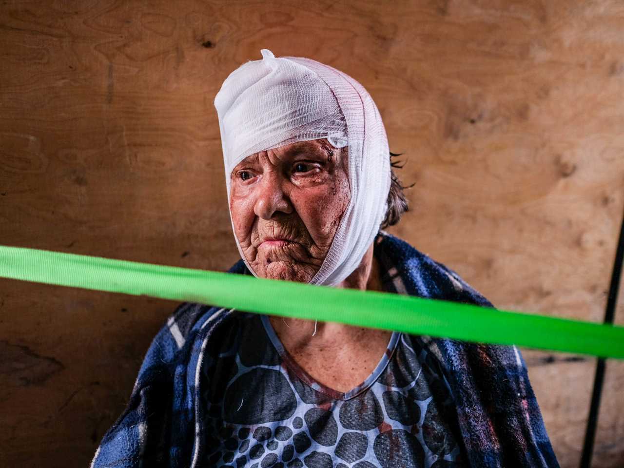 A woman injured by the Russian shelling is being treated and medicated at the humanitarian center of the Severodonetsk city.