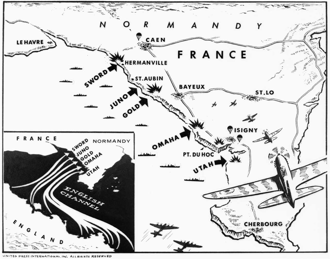 Map detailing the Allied invasion of Normandy