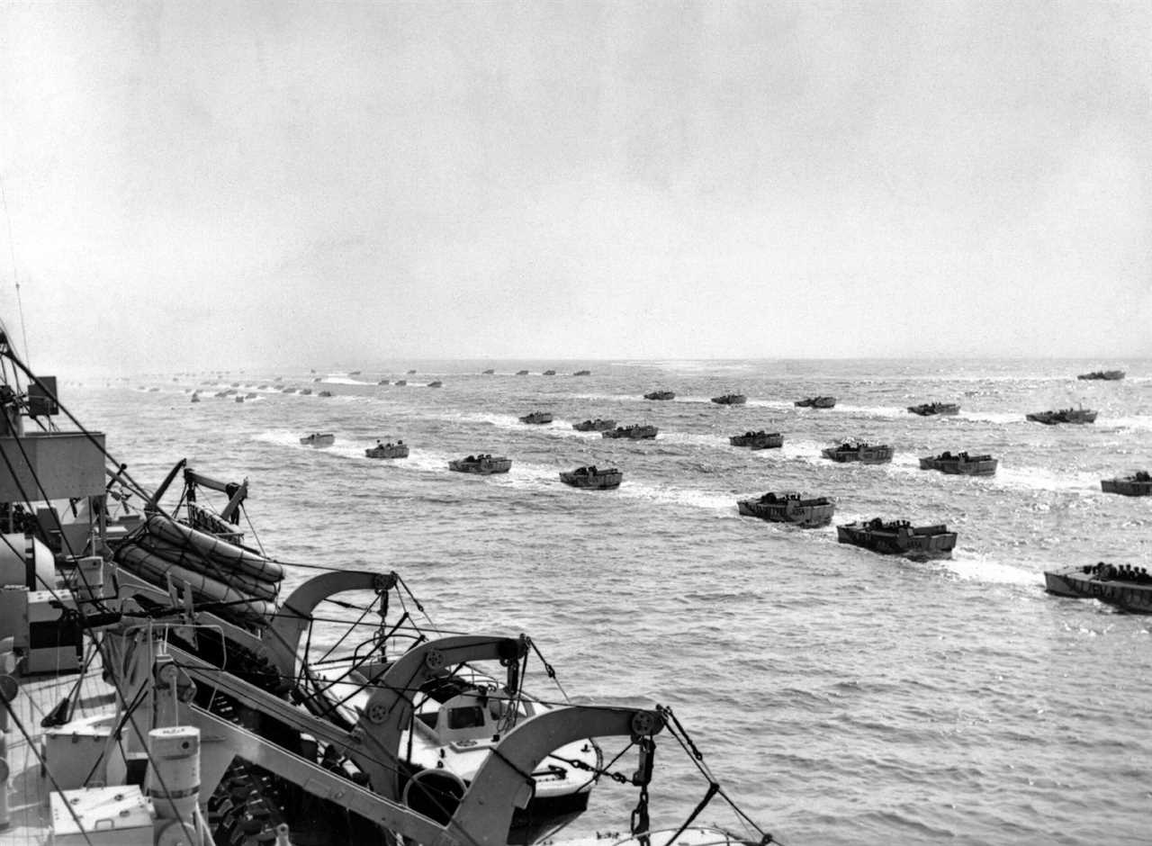 Allied landing craft underway to the beaches of Normandy
