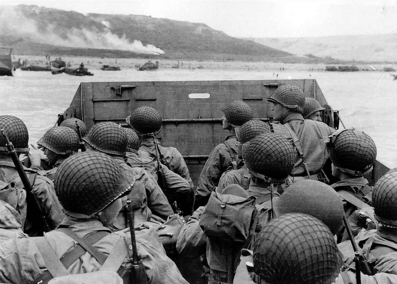 Photograph of American troops approaching Omaha Beach, Normandy, on D-Day