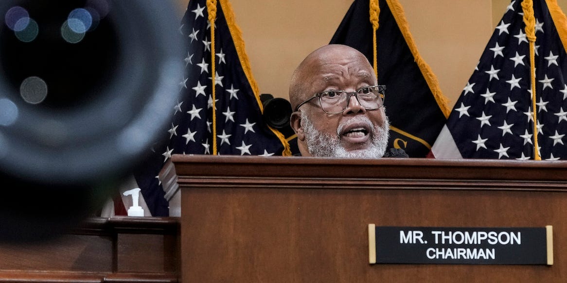 Bennie Thompson and a camera at the first January 6 hearing.