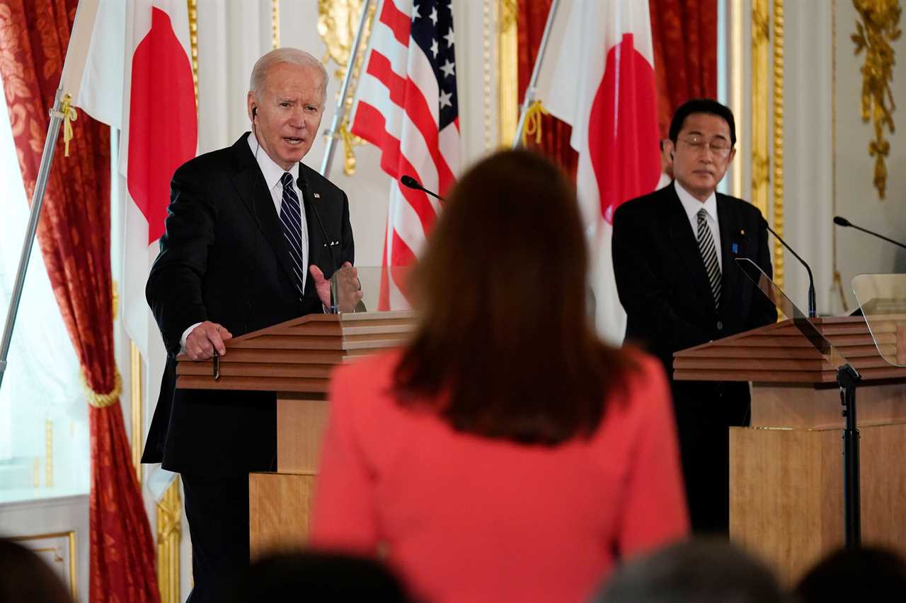 President Joe Biden speaks during a news conference with Japanese Prime Minister Fumio Kishida at Akasaka Palace, Monday, May 23, 2022, in Tokyo.