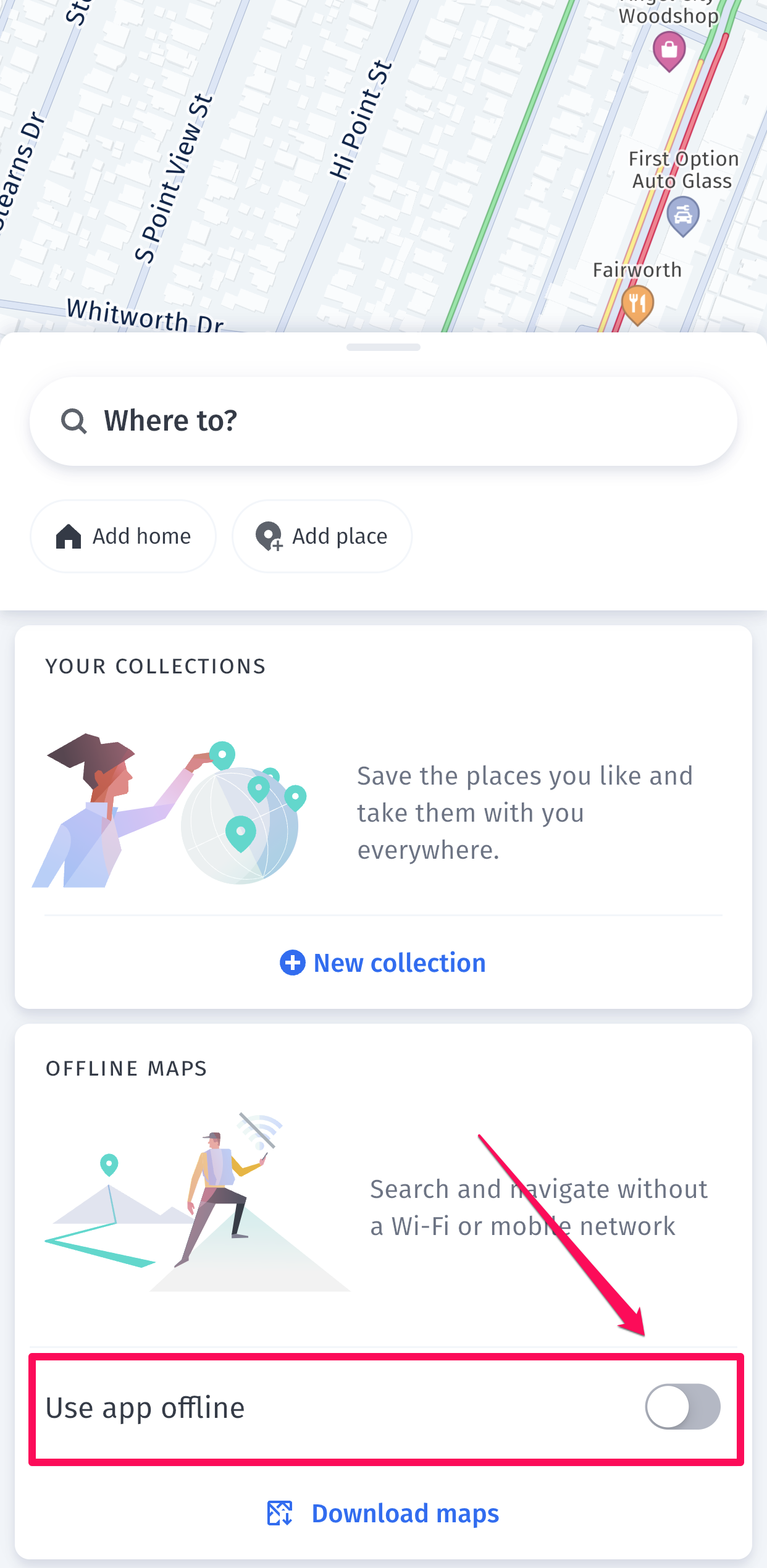 The offline maps setting in HERE WeGo.