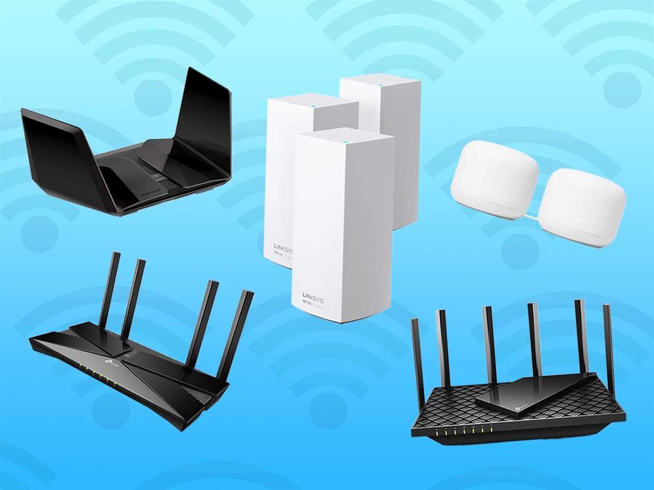 All five of the top wireless routers for 2022, including Netgear, Linksys, TP-Link, and Google.