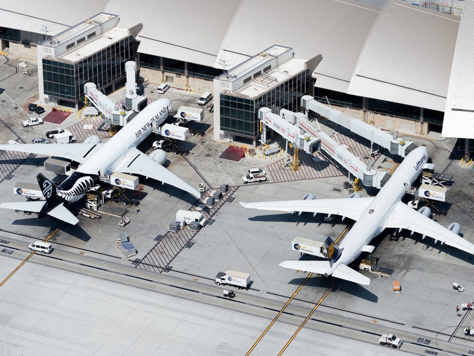 Air New Zealand Boeing 777 at the gate at LAX.