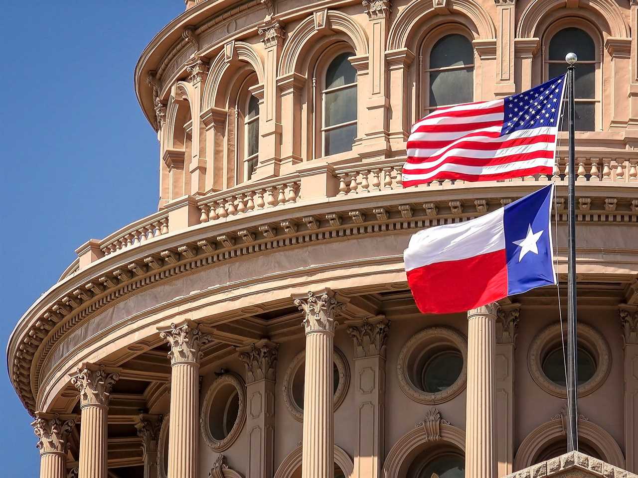 Texas State Capital with Texas and American flags