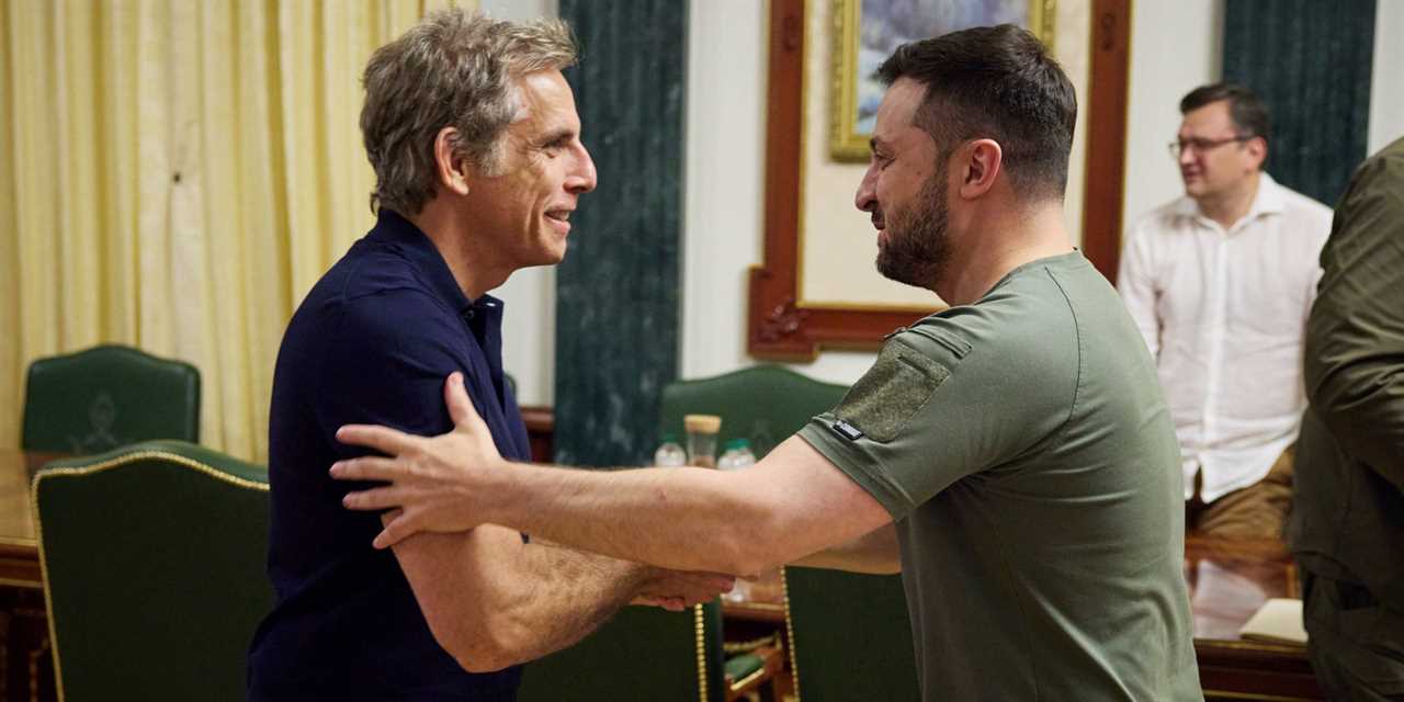 Ben Stiller and Volodymyr Zelenskyy embrace
