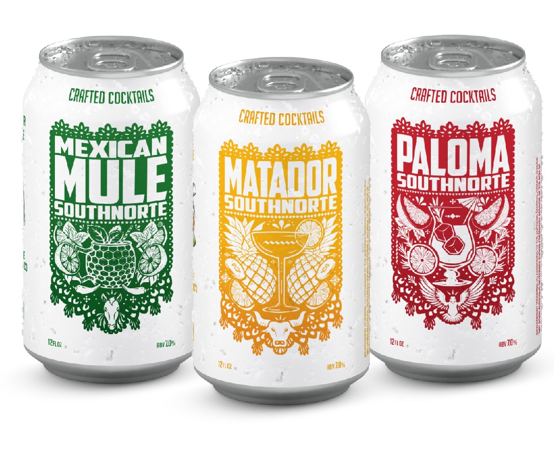 Three cans of SouthNorte Crafted Cocktails