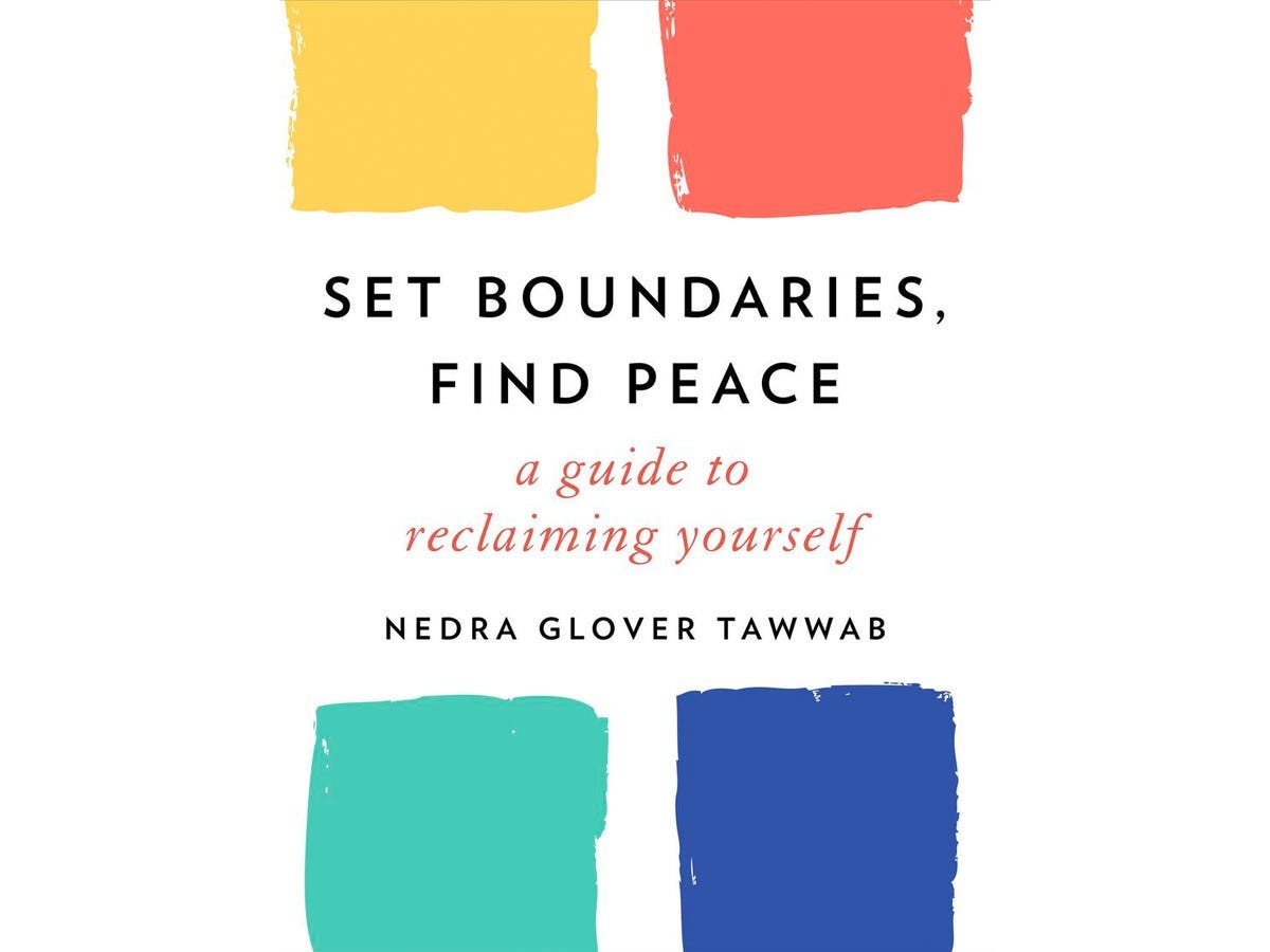 "Set Boundaries, Find Peace" by Nedra Glover Tawwab audiobook, featuring four blocks of color around the title on a white cover.