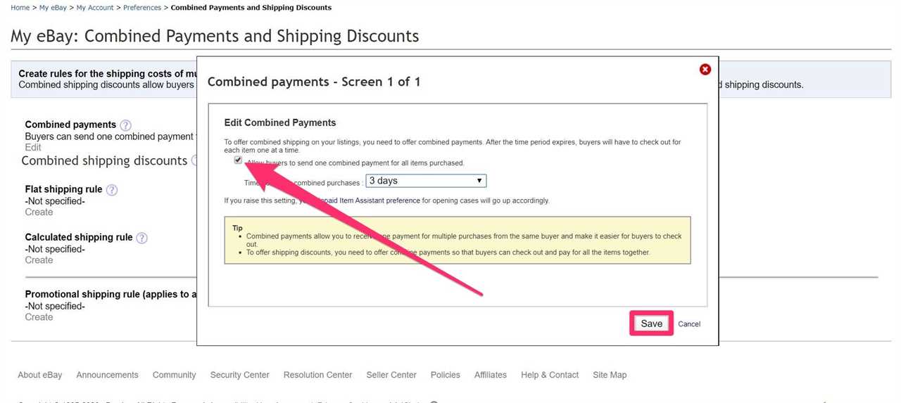 How to combine shipping on eBay