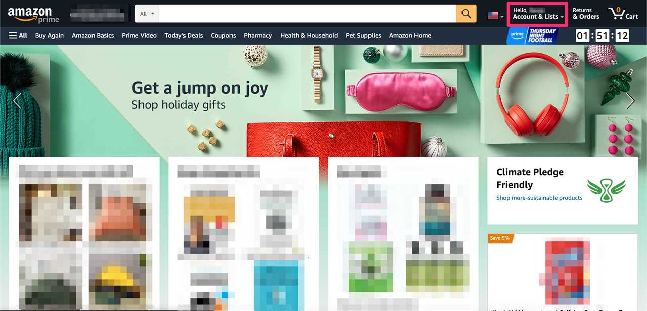 Desktop view of the Accounts and Lists tab on the Amazon homepage.