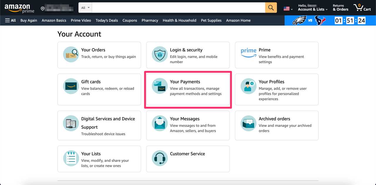 Desktop view of “Your Payments” section on Amazon’s account settings page.