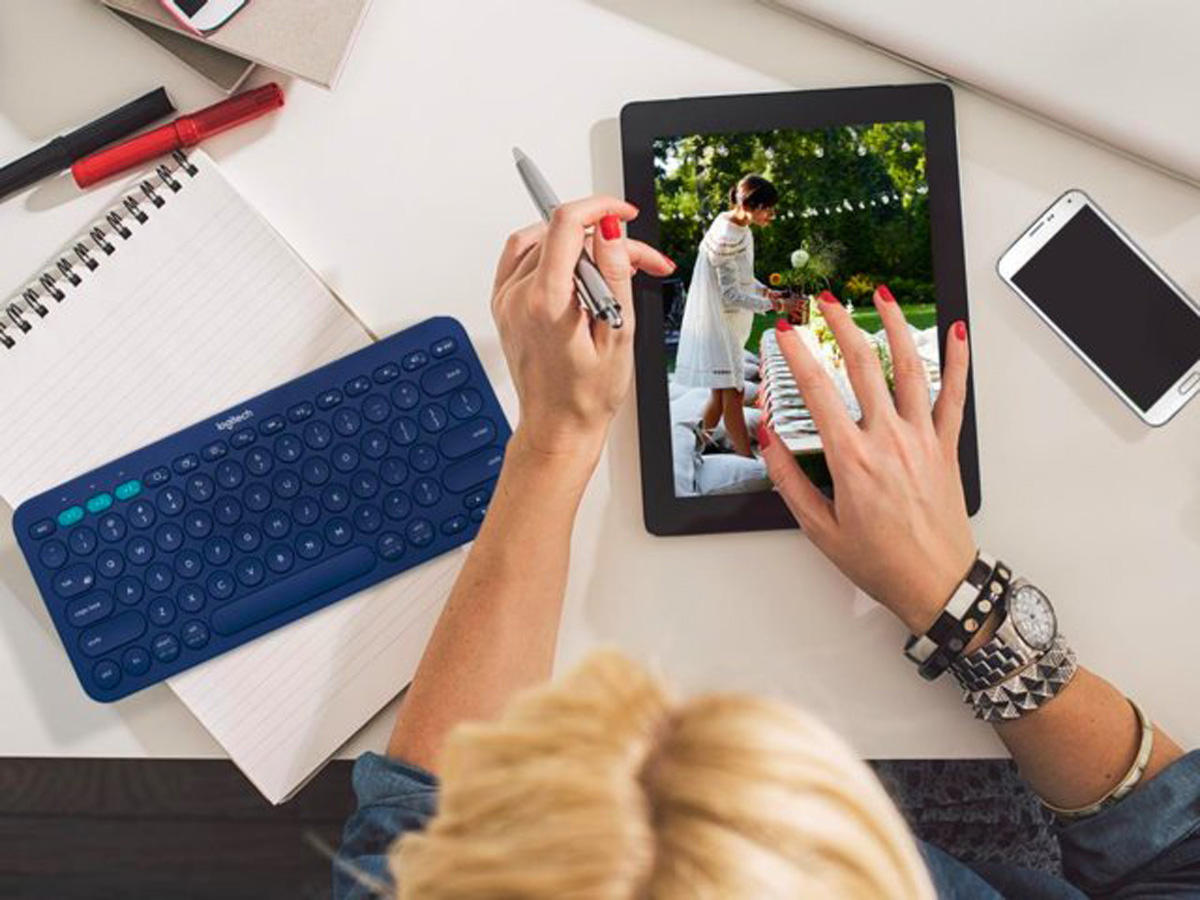 Logitech K380 keyboard on a desk as a tech deal under $50