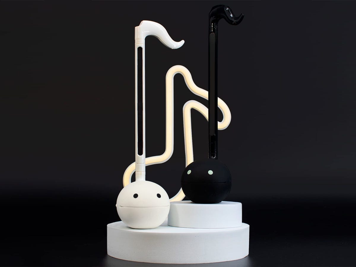 a black and a white Otamatone Musical Instruments against a black background as one of the best tech deals under $50