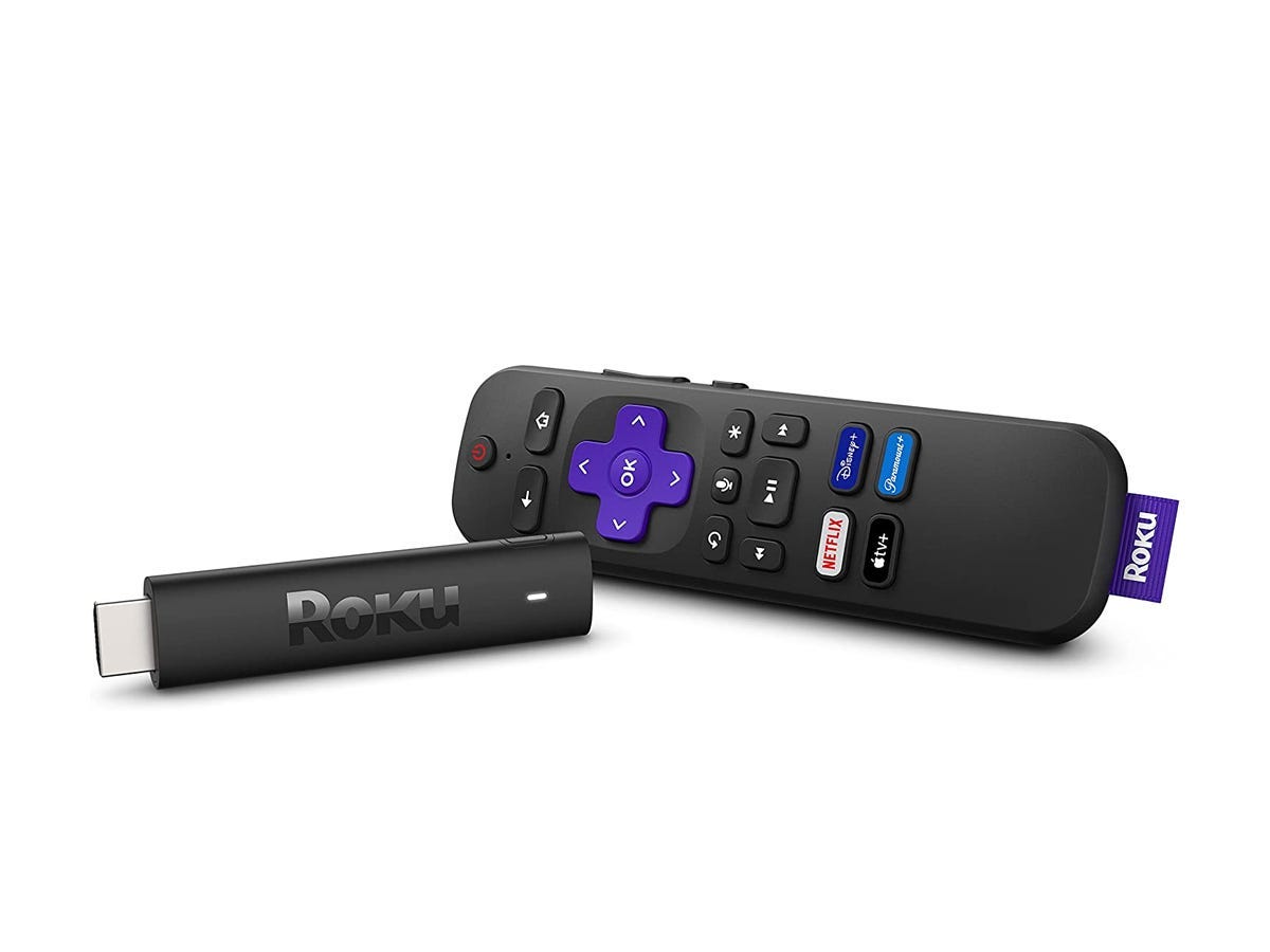 a Roku Streaming Stick 4K lays in front of a white background as one of the best tech products under $50