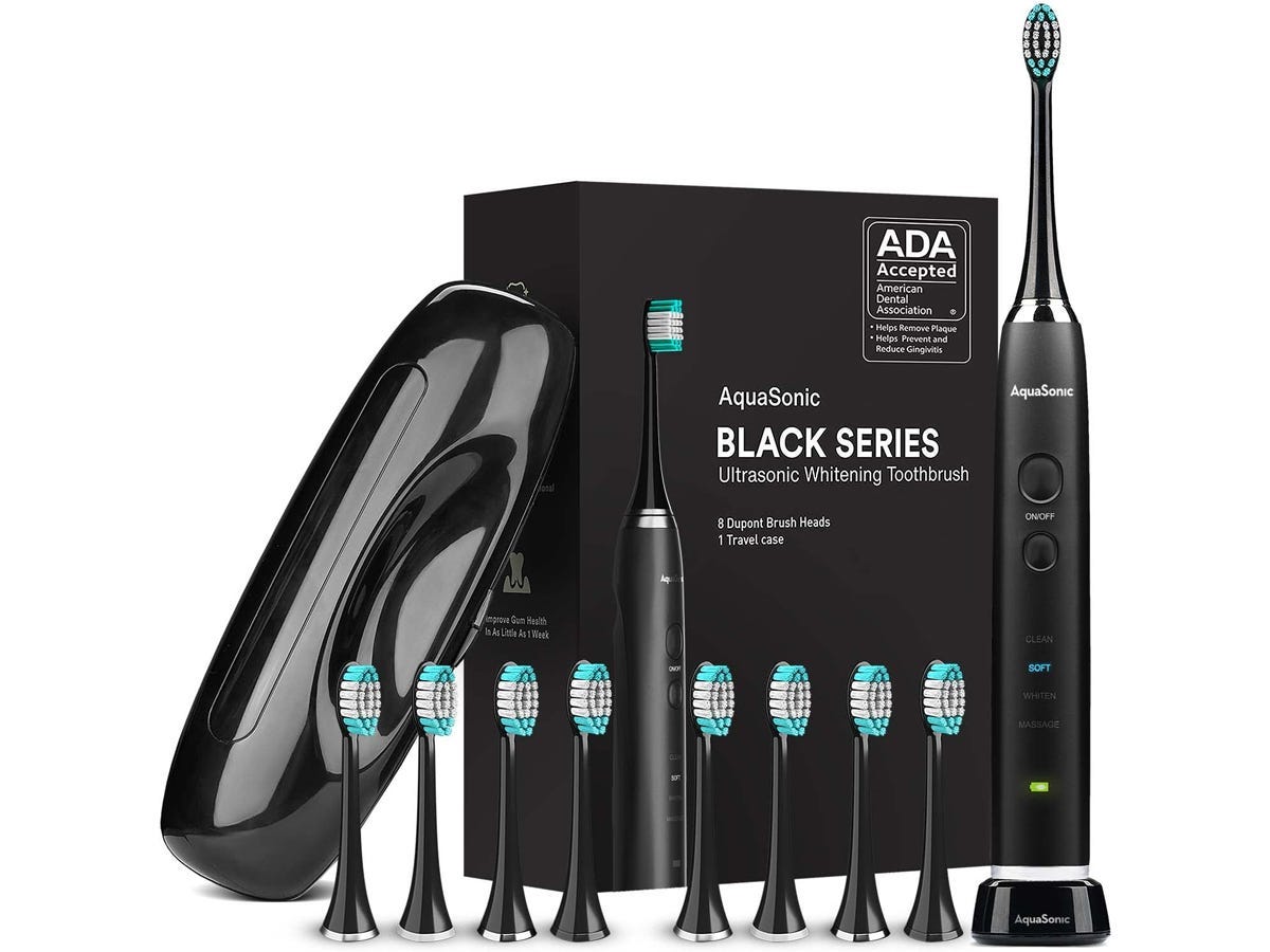 The AquaSonic Black Series Ultra Whitening Toothbrushes from Amazon.
