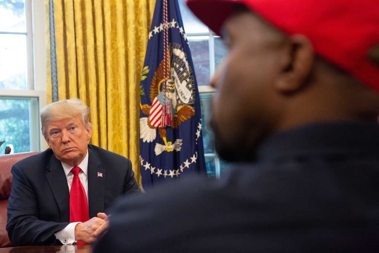 Rapper Kanye West, now known as Ye, speaks during a meeting with then-President Donald Trump in the Oval Office of the White House in Washington D.C. on October 11, 2018.
