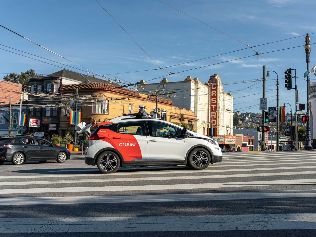 A Cruise AV drives in San Francisco