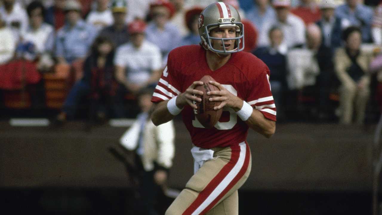 Joe Montana gets ready to pass during a game in 1981. touchdown passes
